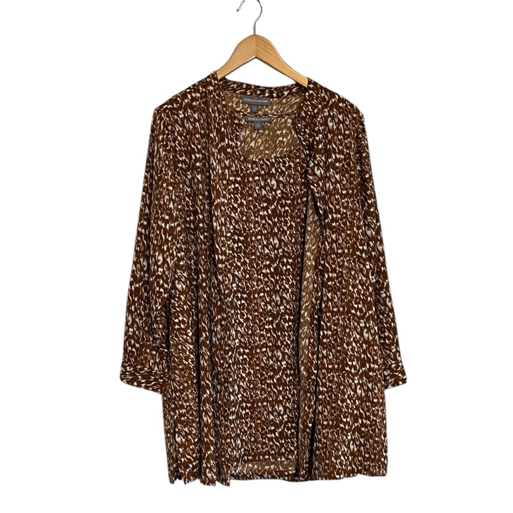 Jessica London Georgette Sheer Button Front w/Tank Brown 2 pc Tunic 16W NWOT